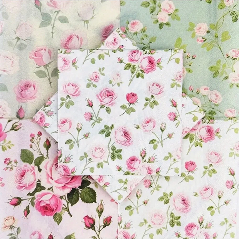 Set of 20 Four Unique Designs of Roses in One Floral Luncheon Napkins